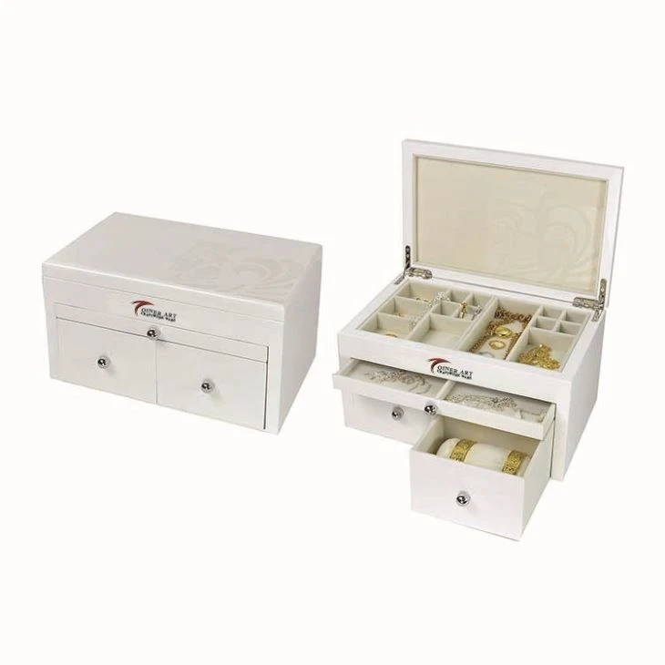 Boîte de Collection en bois brillant blanc pour bijoux